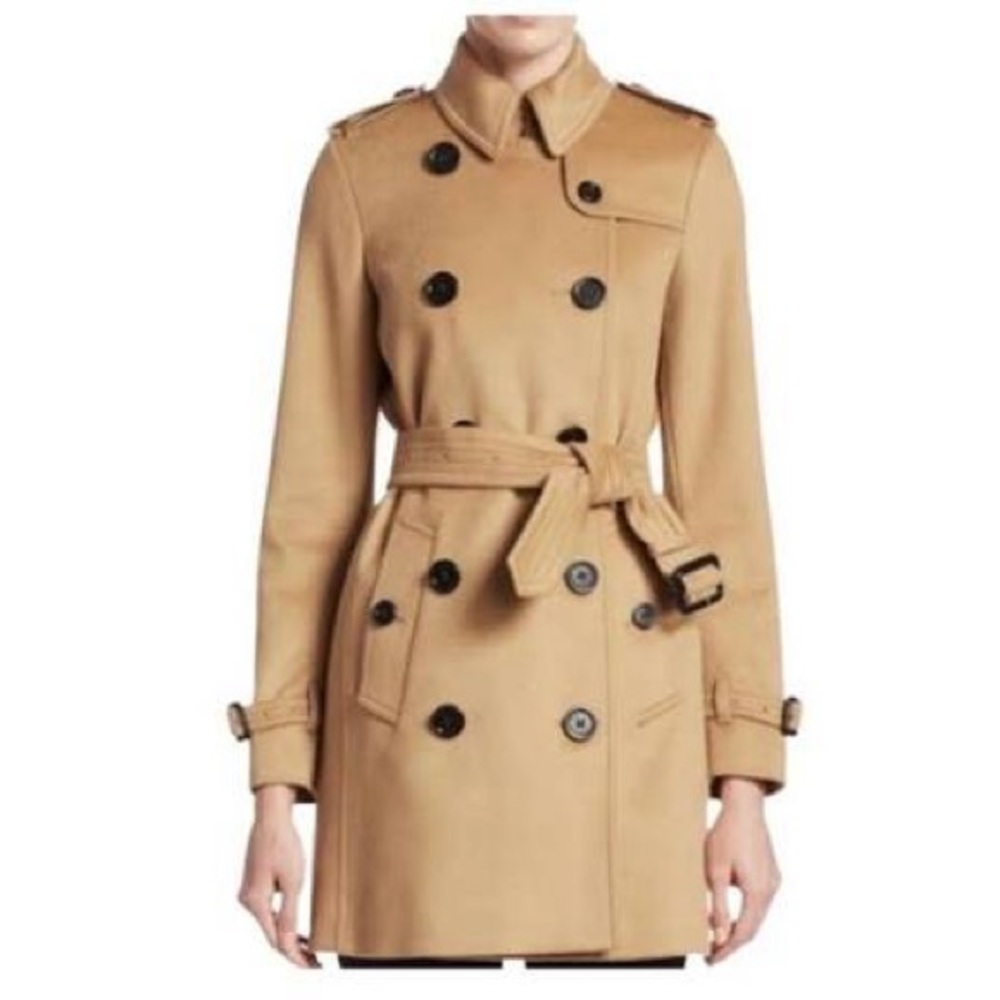 Burberry Wool/Cashmere Tan Belted Double Breasted Coat